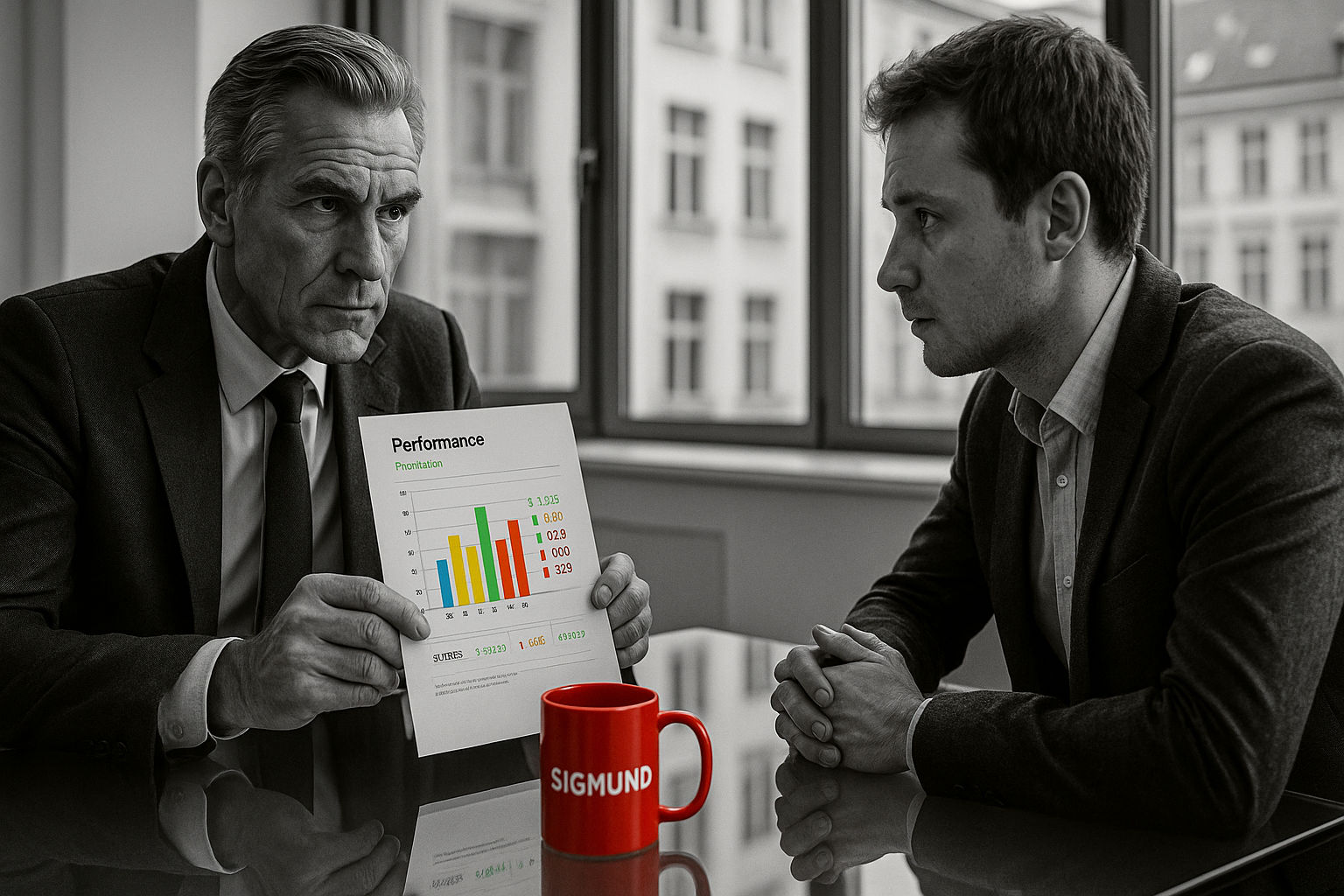 Une manager en entretien de performance avec son collaborateur