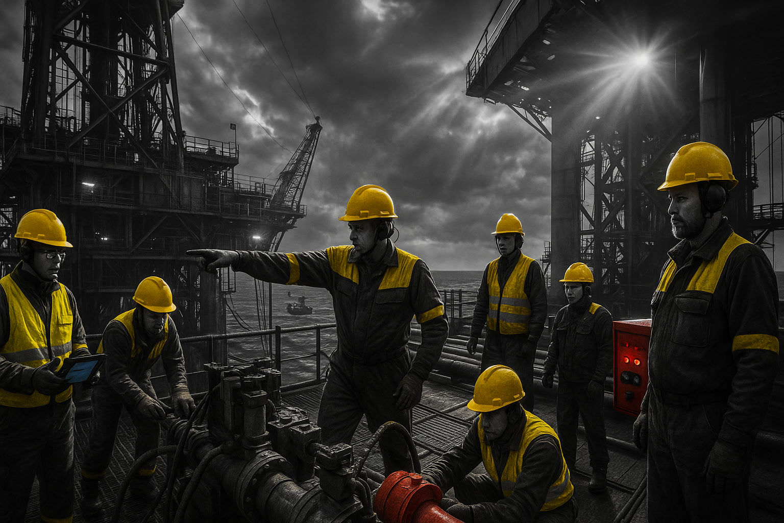 Professionnels Oil & Gas sur plateforme pétrolière offshore
