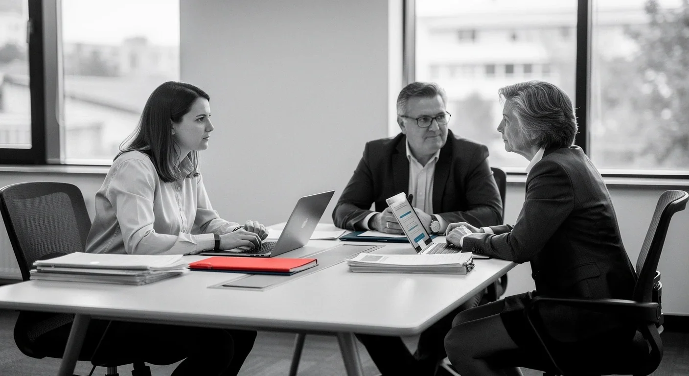 Equipe RH discutant strategie effectifs autour table conference