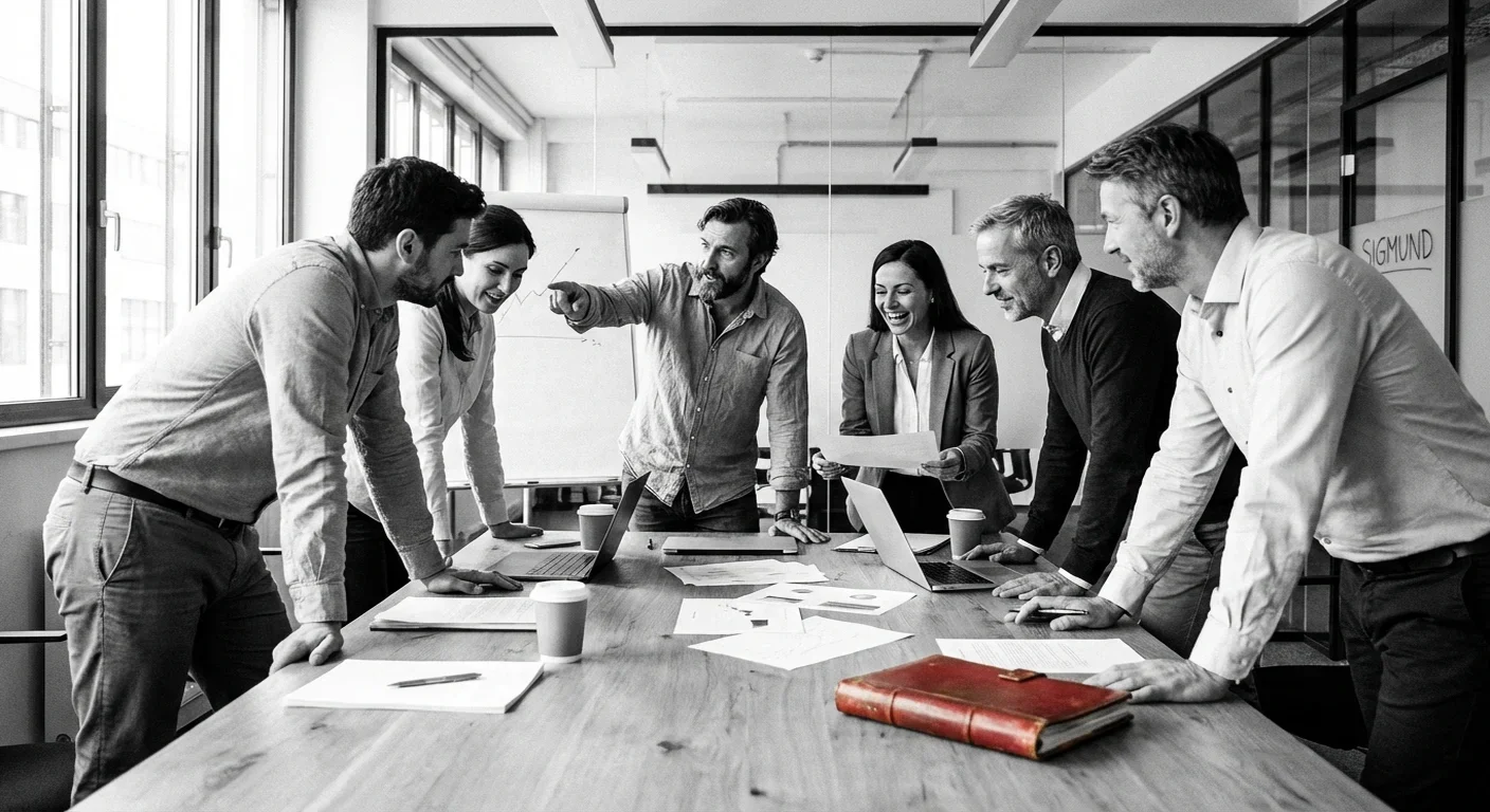 Candidatos colaborando en un ejercicio práctico durante un centro de evaluación de recursos humanos.